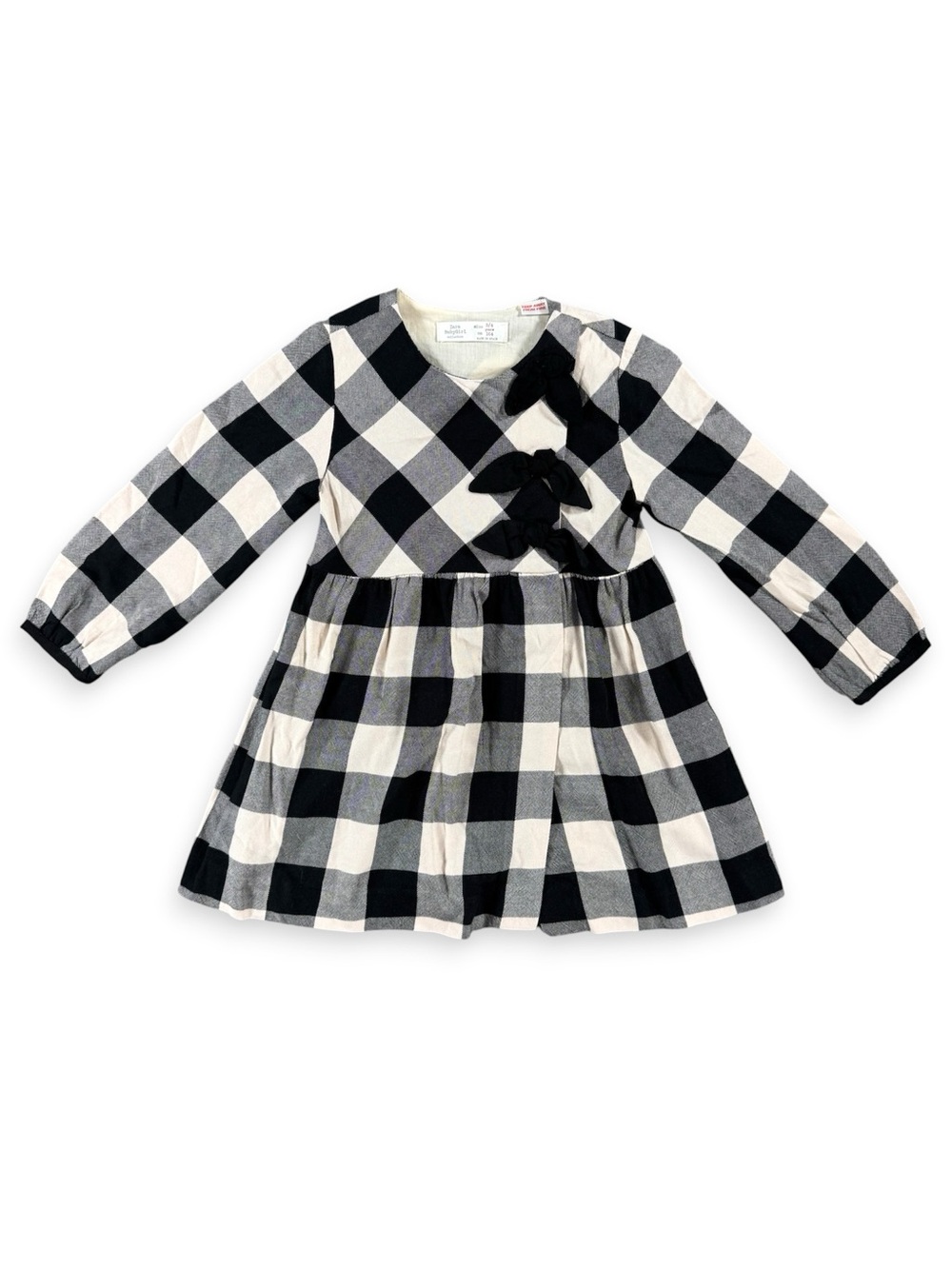 Zara BabyGirl Black & White Buffalo Check Long Sleeve Dress - Size 3Y/4Y